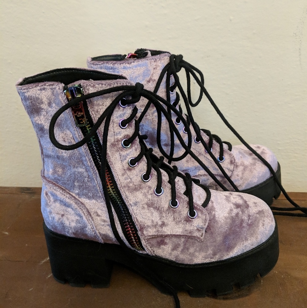 Dolls Kill Lavender Velvet Platform Boots